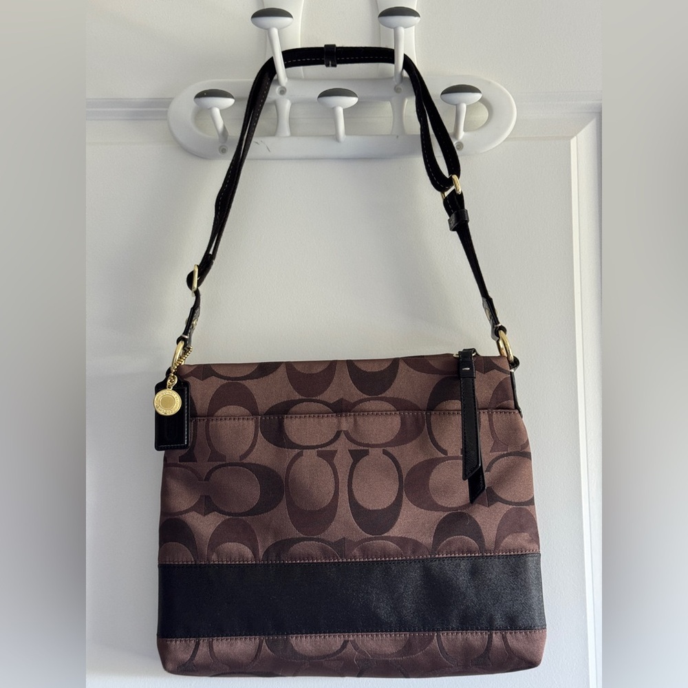 Coach‎ Signature Brown And Black Crossbody Bag With Leather Trim - Picture 5 of 13